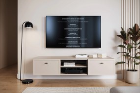 Szafka RTV wisząca Lorini 150 cm z szufladami - kaszmir / czarne uchwyty T-bar