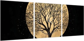 Obraz – Drzewo w złotej pełni księżyca I. (z zegarem) (90x30 cm)