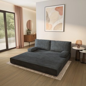 Masseno Sofa piankowa SILAR z funkcją spania, Kanapa z pianki do salonu, Bezmontażowa, Tkanina sztruksowa – Grafitowy POSO 34