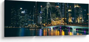 Obraz Singapuru nocą (z zegarem) (90x30 cm)