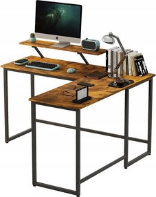 Biurko Narożne Komputerowe 130 cm z Półką – Rustykalny Brąz, Industrial Loft
