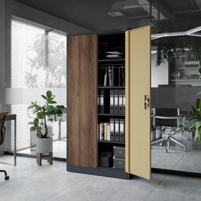 Biurowa szafa metalowa JAN, 900 x 1850 x 400 mm, Eco Design: antracytowa/ orzech