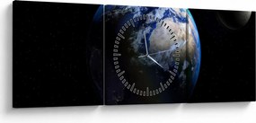 Obraz planety Ziemia (z zegarem) (90x30 cm)