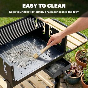 Outsunny Grill na węgiel drzewny z 4-stopniową regulacją wysokości rusztu, 2 drewniane półki, 2 kółka, tacka na popiół, 99,5 x 58 x 82 cm | Aosom PL