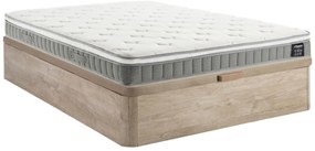 Zestaw 140 x 190 cm: stelaż z pojemnikiem w jasnym naturalnym kolorze + materac ze sprężynami kieszeniowymi i warstwą pianki z pamięcią kształtu, grubość 21 cm – VITOGO od YSMÉE