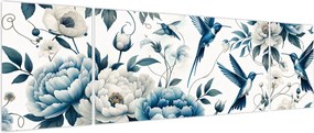 Obraz - Kolibry z kwiatami (170x50 cm)