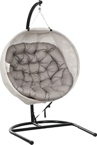 Outsunny Wiszący kosz w kształcie jajka, fotel z funkcją huśtania i składanym koszem, krzesło ogrodowe z uchwytem na kubek, kolor sandbraun