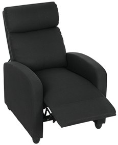 HOMCOM Fotel relaksacyjny, regulacja do 135°, wysuwany podnóżek, wyściełane oparcia, len-poliester, czarny
