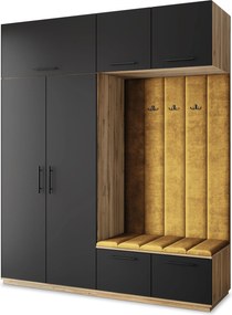 Masseno Garderoba REMA 200/240/60 cm Nowoczesna Szafa do Przedpokoju Dąb wotan, MONOLITH 48 (Żółty)