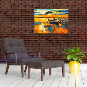 Obraz na szkle - Łódź o zachodzie słońca (70x50 cm)