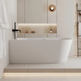 Wanna wolnostojąca narożna WALL Beige Glow / Matt lewa z konglomeratu beżowa błyszcząca/matowa 160 x 75 cm z przelewem typu SLIM : Kolor wanny - Biały matowy