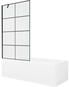 Mexen Cubik wanna prostokątna 160 x 70 cm z obudową i parawanem 1-skrzydłowym 100 cm, czarny wzór - 550316070X9510007077