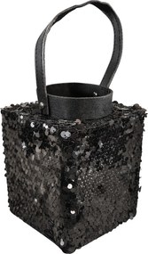 Latarnia z cekinami LOFTY GLAM 27 cm, czarna