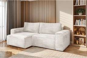 Narożnik z funkcją spania w kształcie L Bohoo, tkanina Velo, Ecru, Lewy