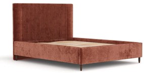 Ceglaste tapicerowane łóżko dwuosobowe ze schowkiem ze stelażem 140x200 cm Etero – Maison de Rêve