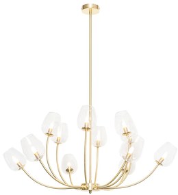 Klasyczna lampa wisząca złota ze szkłem 12-światłowa - Elien klasyczny/Antyczny Oswietlenie wewnetrzne
