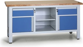 Stół warsztatowy G6, 2 szuflady, 2 szafki, 1 półka, 1690 x 600 x 860 - 900 mm, niebieski