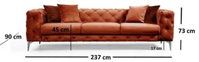 Pomarańczowa aksamitna sofa 237 cm Como – Artie