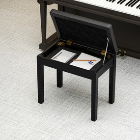 HOMCOM Ławka pianistyczna, obicie ze skóry ekologicznej, pikowane guziki, miejsce do przechowywania, nogi drewniane, Czarny