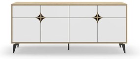 Biała niska komoda w dekorze dębu 185x79 cm Nola – Marckeric