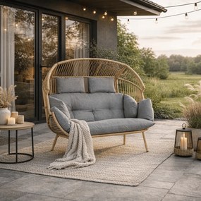 Fotel Ogrodowy KORYNT Dwuosobowy Kokon Szary Nowoczesny Boho