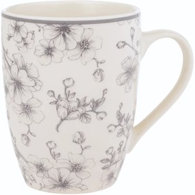 Zestaw 6 ceramicznych kubków Delikatne kwiaty 300 ml, szary