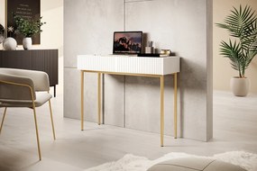 Biurko Nicole 100 cm z szufladami - biały mat / złote nóżki