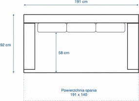 Kanapa Tokyo 3-osobowa z funkcją spania i pojemnikiem