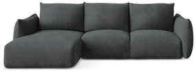 Ciemnoszary rozkładany narożnik z tkaniny szenilowej (lewostronny/z szezlongiem) Leila – Makamii