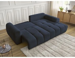 Niebieski rozkładany/ze schowkiem narożnik z materiału bouclé (prawostronny/z szezlongiem) Roxelane – Bobochic Paris