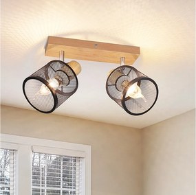 NETTLIFE Lampa sufitowa 2 reflektory, efekt czarnego drewna - lampa sufitowa E14 regulowana 350°, 4 żarówki, maks. 25 W, nowoczesna do salonu, sypialni, kuchni.