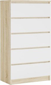 Komoda z 5 szufladami, dąb sonoma / biały mat, 70 x 39 x 125 cm
