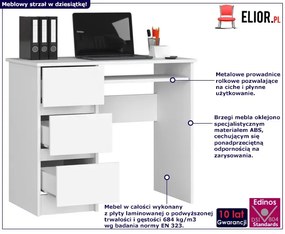 Białe biurko dziecięce, młodzieżowe, z 3 szufladami - Miren 3X