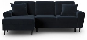 Ciemnoniebieski aksamitny rozkładany/ze schowkiem narożnik (lewostronny/z szezlongiem) Kyoto – Cosmopolitan Design