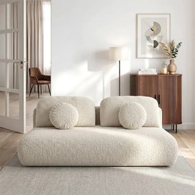 Sofa BASE Rozkładana Dwuosobowa Beżowa Boucle Japandi