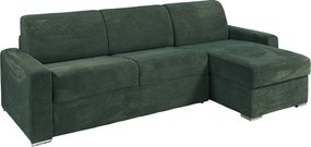 Kanapa narożna rozkładana szybkiego rozłożenia z zielonego sztruksu - Powierzchnia spania na szerokich listwach 160 cm - Materac 18 cm - CALITO