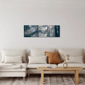 Obraz drzew, przez które prześwieca słońce (z zegarem) (90x30 cm)