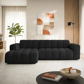 Masseno Narożnik SETIA Lewostronny L-Kształtny, Nowoczesna Sofa narożna, Tkanina Strukturalna - Czarny, ARAGON 99