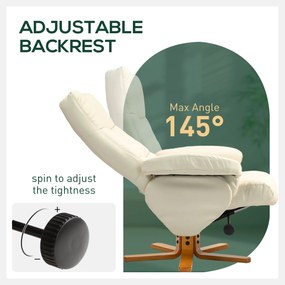 HOMCOM Fotelik relaksacyjny z pufą, oparcie uchylne do 145°, obrotowy o 360°, ekoskóra, kremowy