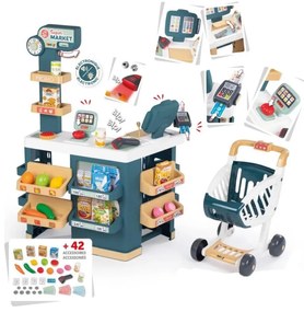 Smoby sklep supermarket z wózkiem kasą i elektronicznym skanerem