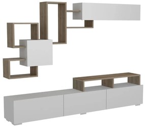 Ścianka RTV z miejscem do przechowywania – kolor naturalny i biały - TALOLI