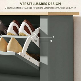 HOMCOM Szafka na buty z 2 klapkami, regulowana przegroda na 8-12 par butów, 72 x 26 x 80 cm, Jasnoszary | Aosom PL
