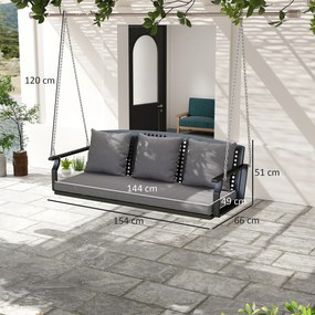 Outsunny 3-osobowa huśtawka na werandę, huśtawka ogrodowa z 3 poduszkami na oparcie, poduszką na siedzenie i zestawem do zawieszenia, szara | Aosom PL