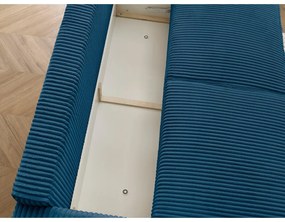 Niebieska sztruksowa rozkładana/ze schowkiem sofa 244 cm Chelsea – Bobochic Paris
