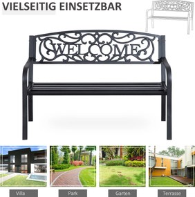 Outsunny Ławka Ogrodowa Metal 2osobowa Wytrzymała na Warunki Zewnętrzne Czarna | Aosom PL