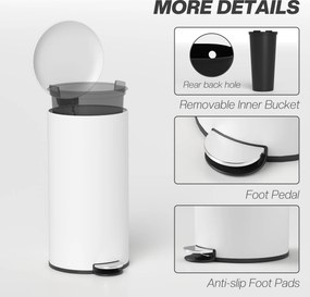 HOMCOM Kosz na Śmieci 30L, z Pedałem, Blokowalna Pokrywka, Odporny na Plamy, Kremowy