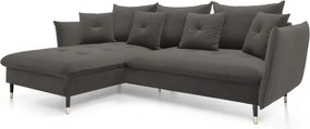 Narożnik GLAM Lewostronny z funkcją spania, zestaw z poduszkami wolnostojący tkanina RIVIERA 95 Ciemny szary DOMO HOME