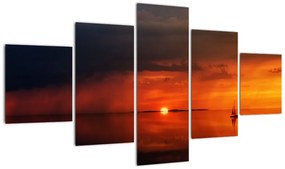Obraz zachodu słońca z żaglówką (125x70 cm)