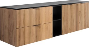 Zestaw łazienkowy: szafka z szufladami, szafka z drzwiami i regał 57×46×180 cm, kolor: Dąb Craft / czarny, uchwyt czarny