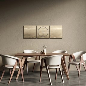 Obraz miasta w chmurach (z zegarem) (90x30 cm)